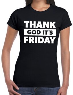 Bellatio Decorations Thank god it is friday tekst t-shirt zwart dames XS