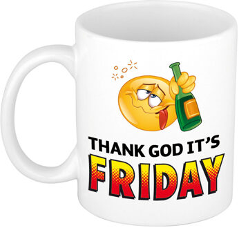 Bellatio Decorations Thank god its friday kado mok / beker wit met Smile Emoticon - cadeau collega