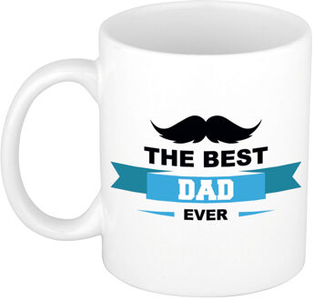 Bellatio Decorations The best dad ever kado koffiemok - beker - wit met wimpel en snor - Vaderdag / verjaardag