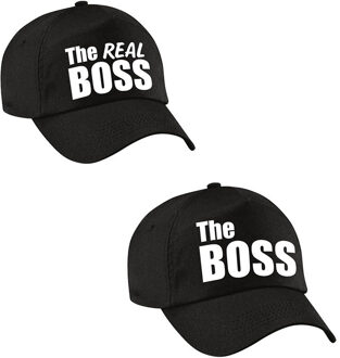 Bellatio Decorations The Boss en The Real Boss caps zwart met witte tekst volwassenen
