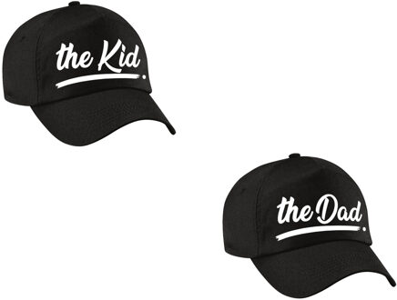 Bellatio Decorations The Dad en the kid tekst pet / baseball cap zwart voor kinderen en volwassenen - Verkleedhoofddeksels