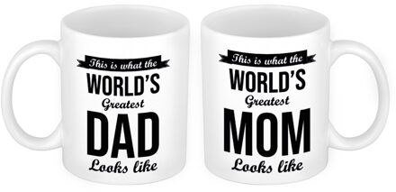 Bellatio Decorations The Greatest Mom en Dad mok - Vaderdag en moederdag cadeau - feest mokken Wit