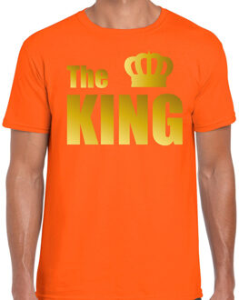 Bellatio Decorations The king fun t-shirt oranje met gouden tekst en gouden kroon voor heren Koningsdag / Holland 2XL - Feestshirts