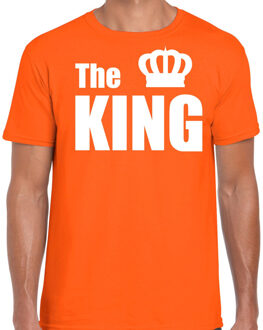 Bellatio Decorations The king fun t-shirt oranje met witte tekst en witte kroon voor heren Koningsdag / Holland 2XL - Feestshirts