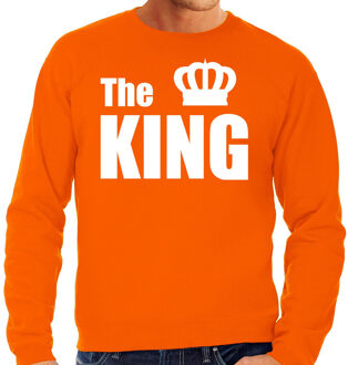 Bellatio Decorations The king sweater / trui oranje met witte letters en kroon heren