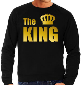 Bellatio Decorations The king sweater / trui zwart met gouden letters en kroon heren