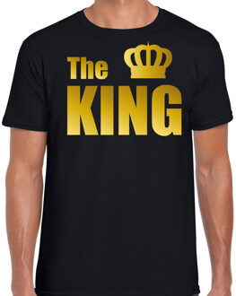 Bellatio Decorations The king t-shirt zwart met gouden letters en kroon voor heren
