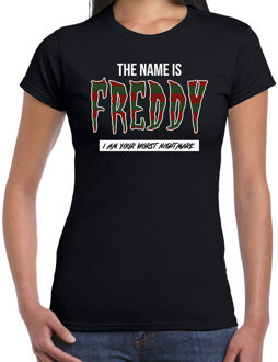 Bellatio Decorations The name is Freddy horror shirt zwart voor dames - verkleed t-shirt XS