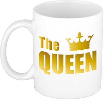 Bellatio Decorations The Queen cadeau koffiemok - drinkbeker - wit - gouden kroon en letters - 300 ml - mama - moeder