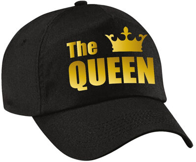Bellatio Decorations The Queen pet / cap zwart met gouden letters en kroon dames