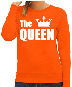 Bellatio Decorations The queen sweater / trui oranje met witte letters en kroon dames