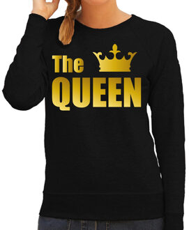 Bellatio Decorations The queen sweater / trui zwart met gouden letters en kroon dames M