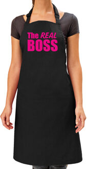 Bellatio Decorations The real boss cadeau schort zwart/roze voor dames - Feestschorten