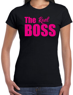 Bellatio Decorations The real boss t-shirt zwart met roze letters voor dames 2XL