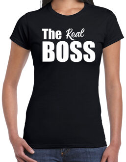 Bellatio Decorations The real boss t-shirt zwart met witte letters voor dames
