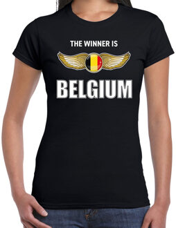 Bellatio Decorations The winner is Belgium / Belgie t-shirt zwart voor dames - landen supporter shirt / kleding - Songfestival / EK / WK 2XL