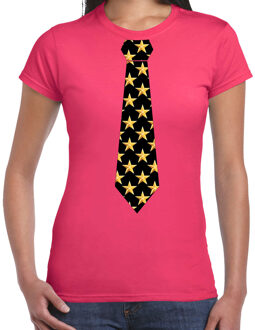 Bellatio Decorations Thema/verkleed feest stropdas t-shirt sterretjes voor dames - roze 2XL - Feestshirts