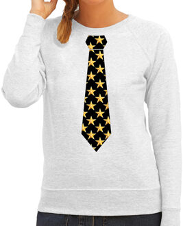 Bellatio Decorations Thema verkleed sweater / trui sterretjes stropdas grijs voor dames XL - Feesttruien