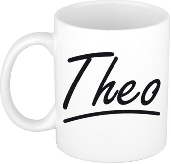 Bellatio Decorations Theo voornaam kado beker / mok sierlijke letters - gepersonaliseerde mok met naam - Naam mokken Multikleur