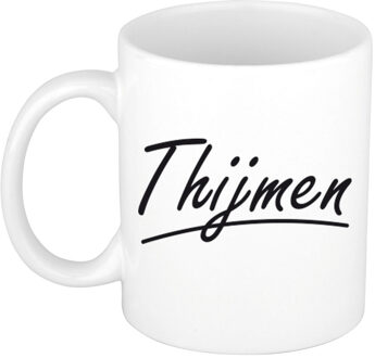 Bellatio Decorations Thijmen Naam koffiemok - beker - met sierlijke letters - wit - 300 ml - Cadeau - Heren