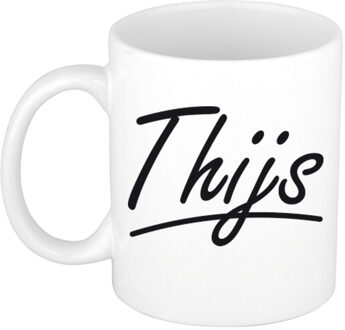 Bellatio Decorations Thijs Naam koffiemok - beker - met sierlijke letters - wit - 300 ml - Cadeau - Heren