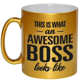 Bellatio Decorations This is what an awesome boss looks like - tekst cadeau koffiemok - De Baas beker - 300 ml - goud Goudkleurig