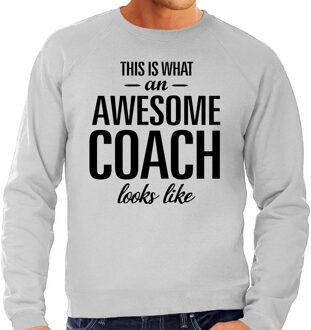 Bellatio Decorations This is what an awesome coach looks like cadeau sweater / trui grijs heren L