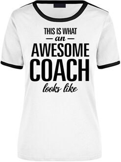 Bellatio Decorations This is what an awesome coach looks like wit/zwart ringer cadeau t-shirt voor dames L