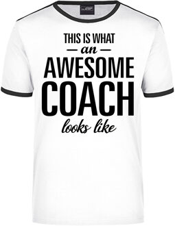 Bellatio Decorations This is what an awesome coach looks like wit/zwart ringer cadeau t-shirt voor heren 2XL