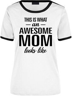 Bellatio Decorations This is what an awesome mom looks like wit/zwart ringer cadeau t-shirt voor dames - Moederdag L