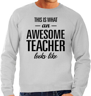 Bellatio Decorations This is what an awesome teacher looks like cadeau sweater / trui grijs heren 2XL