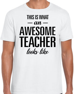 Bellatio Decorations This is what an awesome teacher looks like cadeau t-shirt wit heren L
