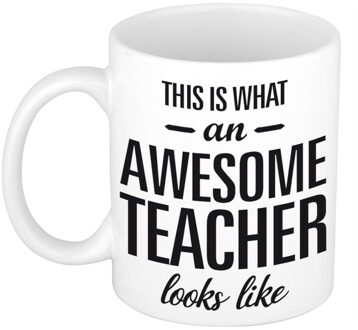 Bellatio Decorations This is what an awesome teacher looks like - tekst cadeau koffie mok / beker - 300 ml - Wit