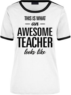 Bellatio Decorations This is what an awesome teacher looks like wit/zwart ringer cadeau t-shirt voor dames