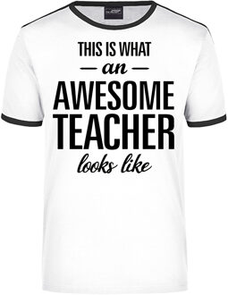 Bellatio Decorations This is what an awesome teacher looks like wit/zwart ringer cadeau t-shirt voor heren