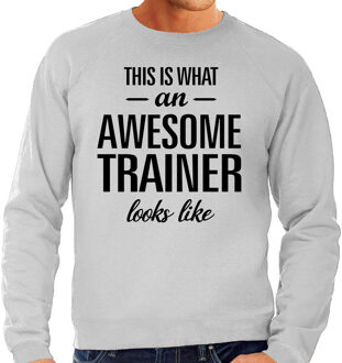 Bellatio Decorations This is what an awesome trainer looks like cadeau sweater / trui grijs heren L