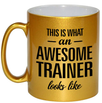 Bellatio Decorations This is what an awesome trainer looks like - tekst cadeau koffie mok - beker - goud - 300 ml - Coach
