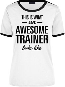 Bellatio Decorations This is what an awesome trainer looks like wit/zwart ringer cadeau t-shirt voor dames L