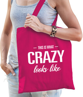 Bellatio Decorations This is what crazy looks like cadeau tas roze voor dames