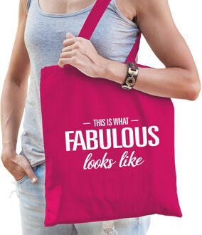 Bellatio Decorations This is what fabulous looks like cadeau tas roze voor fantastische dames - Feest Boodschappentassen