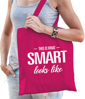 Bellatio Decorations This is what smart looks like cadeau tas roze voor intelligente dames - Feest Boodschappentassen