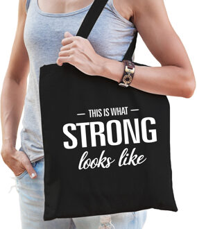 Bellatio Decorations This is what strong looks like cadeau tas zwart voor sterke dames - Feest Boodschappentassen