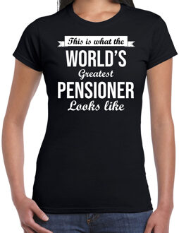 Bellatio Decorations This is what the worlds greatest pensioner looks like / pensioen cadeau t-shirt / shirt - zwart met witte letters - voor dames - Pensioen / VUT kado shirt L