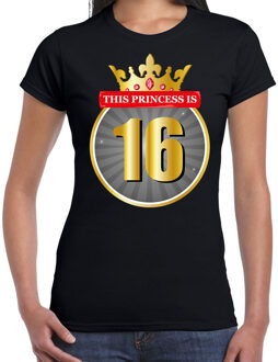 Bellatio Decorations This princess is 16 verjaardag t-shirt - zwart - dames - sweet 16 jaar kado shirt 2XL