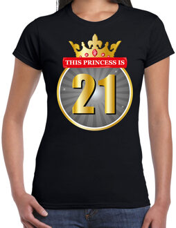 Bellatio Decorations This Princess is 21 verjaardag t-shirt - zwart - dames - 21 jaar kado shirt 2XL