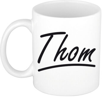 Bellatio Decorations Thom voornaam kado beker / mok sierlijke letters - gepersonaliseerde mok met naam - Naam mokken Multikleur