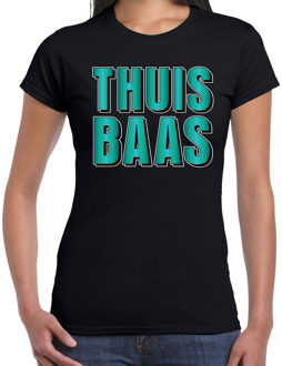 Bellatio Decorations Thuis baas t-shirt zwart met blauwe/groene letters voor dames 2XL