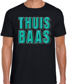 Bellatio Decorations Thuis baas t-shirt zwart met blauwe/groene letters voor heren 2XL