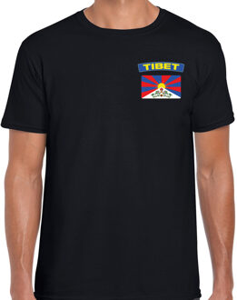 Bellatio Decorations Tibet t-shirt met vlag zwart op borst voor heren L