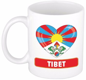 Bellatio Decorations Tibetaanse vlag hartje theebeker 300 ml Multi